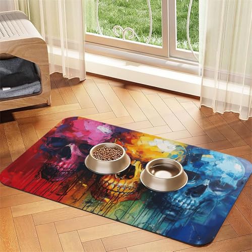 Futtermatte aus PU-Leder mit Totenkopf-Motiv, für Hunde, Katzen, saugfähig, rutschfeste Gummiunterseite Futtermatte aus PU-Leder mit Totenkopf-Motiv, für Hunde, Katzen, saugfähig, rutschfeste Gummiunterseite von JEJEA
