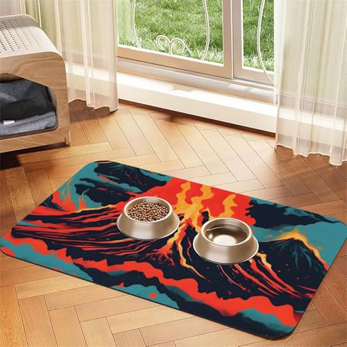 Futtermatte aus PU-Leder mit Vulkan-Aufdruck, für Hunde, Katzen, Haustierfuttermatte, saugfähig, rutschfeste Gummiunterseite Futtermatte aus PU-Leder mit Vulkan-Aufdruck, für Hunde, Katzen, Haustierfuttermatte, saugfähig, rutschfeste Gummiunterseite von JEJEA