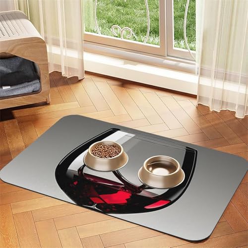 Futtermatte aus PU-Leder mit Weinglas-Aufdruck, für Hunde und Katzen, saugfähig, rutschfeste Gummi-Unterseite Futtermatte aus PU-Leder mit Weinglas-Aufdruck, für Hunde und Katzen, saugfähig, rutschfeste Gummi-Unterseite von JEJEA