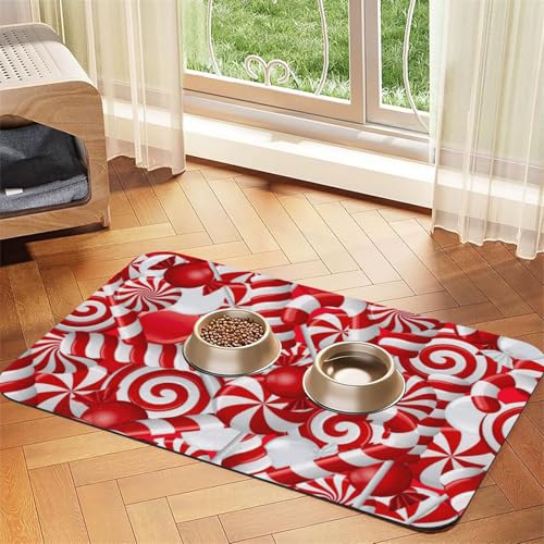 Futtermatte aus PU-Leder mit Zuckerstangen-Aufdruck, für Hunde und Katzen, saugfähig, rutschfeste Gummi-Unterseite Futtermatte aus PU-Leder mit Zuckerstangen-Aufdruck, für Hunde und Katzen, saugfähig, rutschfeste Gummi-Unterseite von JEJEA
