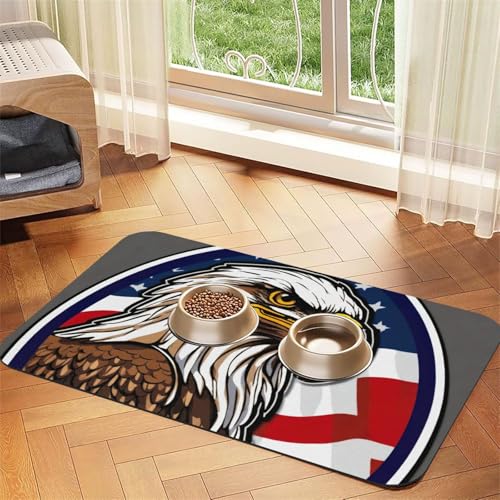 Futtermatte aus PU-Leder mit amerikanischem Weißkopfseeadler, saugfähig, rutschfeste Gummiunterseite Futtermatte aus PU-Leder mit amerikanischem Weißkopfseeadler, saugfähig, rutschfeste Gummiunterseite von JEJEA