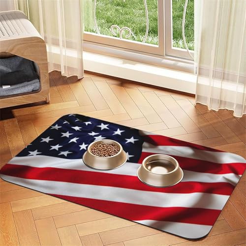 Futtermatte aus PU-Leder mit amerikanischer Flagge, für Hunde und Katzen, saugfähig, rutschfeste Gummi-Unterseite von JEJEA
