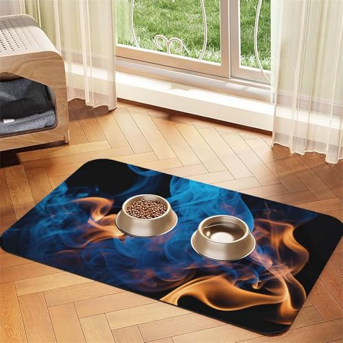Futtermatte aus PU-Leder mit blauem Flammenmuster für Hunde und Katzen, saugfähig, rutschfeste Gummiunterseite Futtermatte aus PU-Leder mit blauem Flammenmuster für Hunde und Katzen, saugfähig, rutschfeste Gummiunterseite von JEJEA