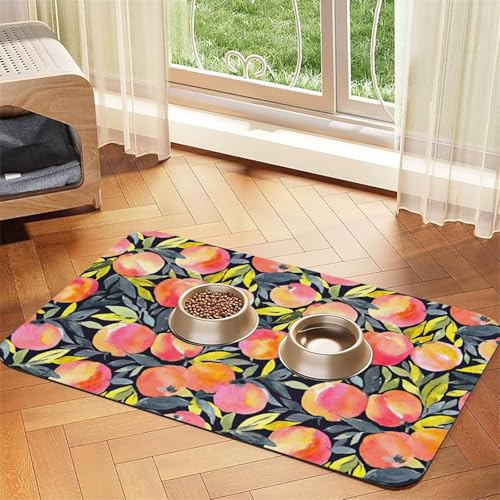 Futtermatte aus PU-Leder mit buntem Pfirsichdruck, saugfähig, rutschfeste Gummiunterseite Futtermatte aus PU-Leder mit buntem Pfirsichdruck, saugfähig, rutschfeste Gummiunterseite von JEJEA