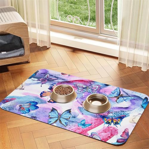 Futtermatte aus PU-Leder mit buntem Schmetterlingsdruck für Hunde und Katzen, saugfähig, rutschfeste Gummiunterseite Futtermatte aus PU-Leder mit buntem Schmetterlingsdruck für Hunde und Katzen, saugfähig, rutschfeste Gummiunterseite von JEJEA