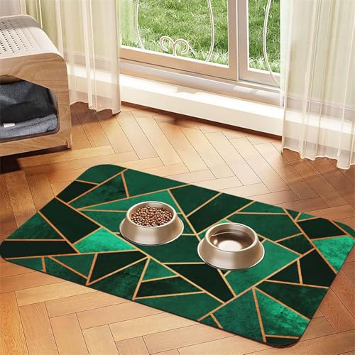 Futtermatte aus PU-Leder mit geometrischem Druck, für Hunde und Katzen, saugfähig, rutschfeste Gummiunterseite, Schwarz und Gold Futtermatte aus PU-Leder mit geometrischem Druck, für Hunde und Katzen, saugfähig, rutschfeste Gummiunterseite, Schwarz und Gold von JEJEA