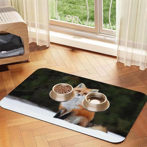 Futtermatte aus PU-Leder mit lustigem Fuchs-Aufdruck, für Hunde und Katzen, saugfähig, rutschfeste Gummi-Unterseite Futtermatte aus PU-Leder mit lustigem Fuchs-Aufdruck, für Hunde und Katzen, saugfähig, rutschfeste Gummi-Unterseite von JEJEA