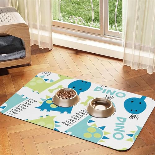 Futtermatte aus PU-Leder mit niedlichem Dinosaurier-Druck, für Hunde und Katzen, saugfähig, rutschfeste Gummiunterseite Futtermatte aus PU-Leder mit niedlichem Dinosaurier-Druck, für Hunde und Katzen, saugfähig, rutschfeste Gummiunterseite von JEJEA