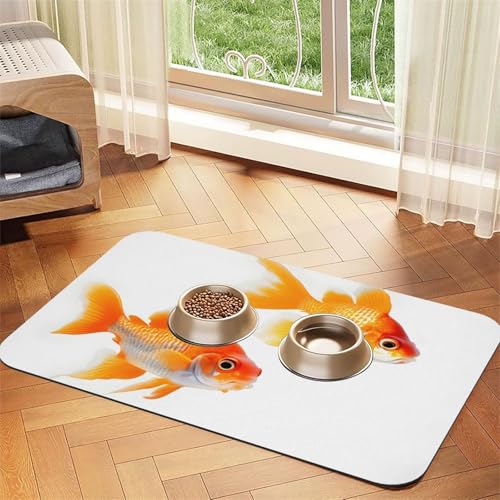 Futtermatte aus PU-Leder mit niedlichem Goldfisch-Druck, für Hunde und Katzen, saugfähig, rutschfeste Gummiunterseite Futtermatte aus PU-Leder mit niedlichem Goldfisch-Druck, für Hunde und Katzen, saugfähig, rutschfeste Gummiunterseite von JEJEA