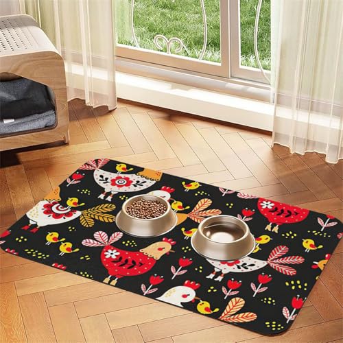 Futtermatte aus PU-Leder mit niedlichem Hahn-Aufdruck, für Hunde und Katzen, saugfähig, rutschfeste Gummi-Unterseite Futtermatte aus PU-Leder mit niedlichem Hahn-Aufdruck, für Hunde und Katzen, saugfähig, rutschfeste Gummi-Unterseite von JEJEA