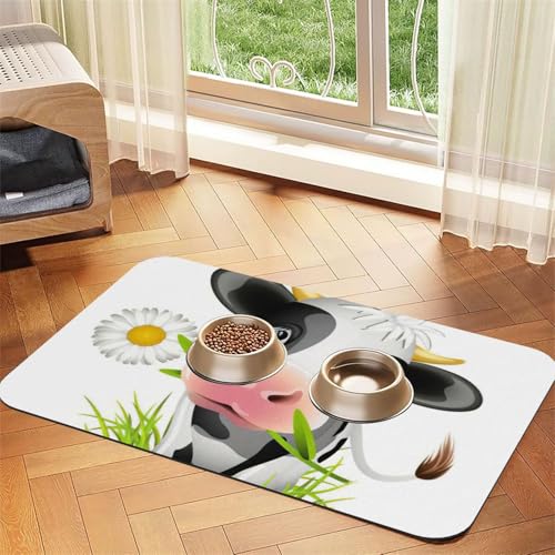 Futtermatte aus PU-Leder mit niedlichem Kuhdruck, für Hunde, Katzen, saugfähig, rutschfeste Gummiunterseite Futtermatte aus PU-Leder mit niedlichem Kuhdruck, für Hunde, Katzen, saugfähig, rutschfeste Gummiunterseite von JEJEA