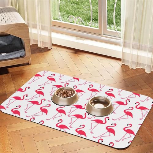 Futtermatte aus PU-Leder mit pinkem Flamingo-Muster für Hunde und Katzen, saugfähig, rutschfeste Gummiunterseite Futtermatte aus PU-Leder mit pinkem Flamingo-Muster für Hunde und Katzen, saugfähig, rutschfeste Gummiunterseite von JEJEA