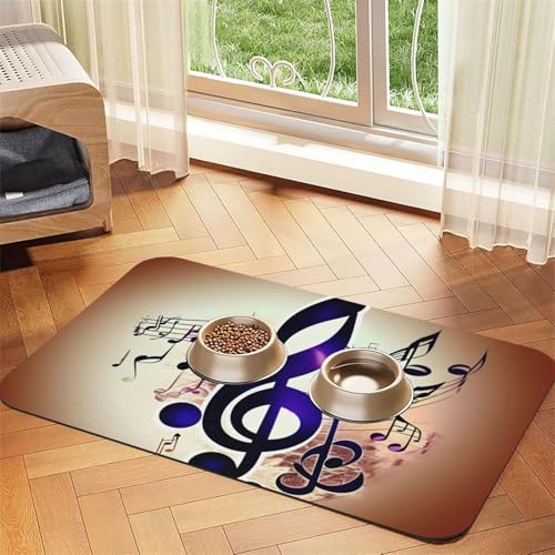 Futtermatte für Hunde und Katzen, Motiv: Musiknoten aus PU-Leder, saugfähig, rutschfeste Gummiunterseite, Violett Futtermatte für Hunde und Katzen, Motiv: Musiknoten aus PU-Leder, saugfähig, rutschfeste Gummiunterseite, Violett von JEJEA