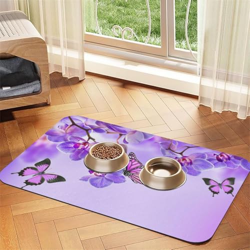 Futtermatte für Hunde und Katzen, Motiv: Schmetterling, PU-Leder, saugfähig, rutschfeste Gummiunterseite, Violett Futtermatte für Hunde und Katzen, Motiv: Schmetterling, PU-Leder, saugfähig, rutschfeste Gummiunterseite, Violett von JEJEA