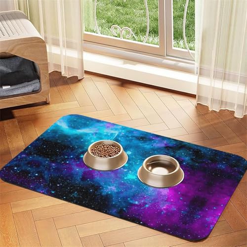 Futtermatte für Hunde und Katzen, Motiv: Sternenhimmel, PU-Leder, saugfähig, rutschfeste Gummiunterseite, Violett Futtermatte für Hunde und Katzen, Motiv: Sternenhimmel, PU-Leder, saugfähig, rutschfeste Gummiunterseite, Violett von JEJEA