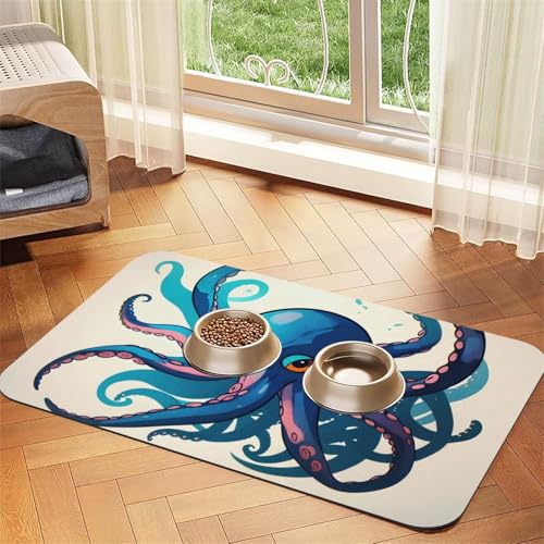 Futtermatte für Hunde und Katzen, mit Oktopus-Aufdruck, PU-Leder, saugfähig, rutschfeste Gummiunterseite, Blau und Lila Futtermatte für Hunde und Katzen, mit Oktopus-Aufdruck, PU-Leder, saugfähig, rutschfeste Gummiunterseite, Blau und Lila von JEJEA
