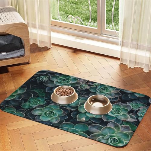 Futtermatte für Hunde und Katzen, mit Sukkulenten-Druck, PU-Leder, saugfähig, rutschfeste Gummiunterseite Futtermatte für Hunde und Katzen, mit Sukkulenten-Druck, PU-Leder, saugfähig, rutschfeste Gummiunterseite von JEJEA