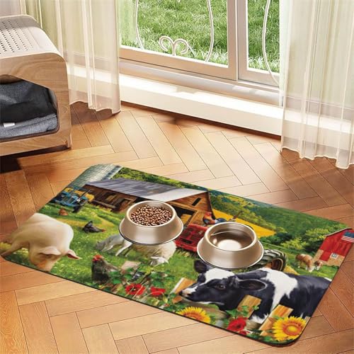 Futtermatte mit Bauernhoftier-Aufdruck, PU-Leder, für Hunde und Katzen, saugfähig, rutschfeste Gummiunterseite Futtermatte mit Bauernhoftier-Aufdruck, PU-Leder, für Hunde und Katzen, saugfähig, rutschfeste Gummiunterseite von JEJEA
