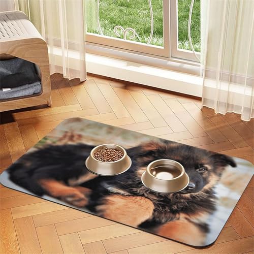 Futtermatte mit niedlichem Schäferhund, PU-Leder, saugfähig, rutschfeste Gummiunterseite Futtermatte mit niedlichem Schäferhund, PU-Leder, saugfähig, rutschfeste Gummiunterseite von JEJEA