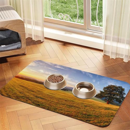 Futternapfmatte aus PU-Leder mit goldenem Graslandschaftsdruck, für Hunde und Katzen, saugfähig, rutschfeste Gummiunterseite Futternapfmatte aus PU-Leder mit goldenem Graslandschaftsdruck, für Hunde und Katzen, saugfähig, rutschfeste Gummiunterseite von JEJEA