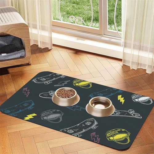 Graffiti-Skateboard-Druck, PU-Leder-Futtermatte für Hunde, Katzen, Haustierfuttermatte, saugfähig, rutschfeste Gummiunterseite Graffiti-Skateboard-Druck, PU-Leder-Futtermatte für Hunde, Katzen, Haustierfuttermatte, saugfähig, rutschfeste Gummiunterseite von JEJEA