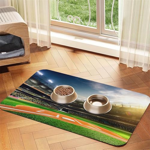 Grüner Baseballfeld-Hintergrund, PU-Leder, Futtermatte für Hunde, Katzen, Haustierfuttermatte, saugfähig, rutschfeste Gummiunterseite Grüner Baseballfeld-Hintergrund, PU-Leder, Futtermatte für Hunde, Katzen, Haustierfuttermatte, saugfähig, rutschfeste Gummiunterseite von JEJEA