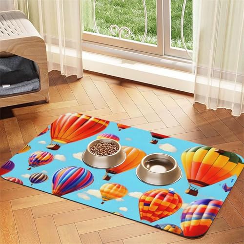 Heißluftballon-Aufdruck, PU-Leder-Futtermatte für Hunde, Katzen, Haustierfuttermatte, saugfähig, rutschfeste Gummiunterseite Heißluftballon-Aufdruck, PU-Leder-Futtermatte für Hunde, Katzen, Haustierfuttermatte, saugfähig, rutschfeste Gummiunterseite von JEJEA