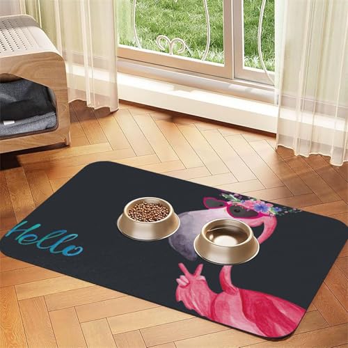 Hello Glasses Futtermatte mit Flamingo-Druck, PU-Leder, für Hunde, Katzen, Haustierfuttermatte, saugfähig, rutschfeste Gummiunterseite Hello Glasses Futtermatte mit Flamingo-Druck, PU-Leder, für Hunde, Katzen, Haustierfuttermatte, saugfähig, rutschfeste Gummiunterseite von JEJEA
