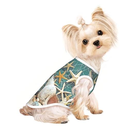 Hundebekleidung für kleine Hunde, Motiv: Seestern, Muschel, Strand, atmungsaktiv, für Welpen, Kätzchen, Hunde und Katzen Hundebekleidung für kleine Hunde, Motiv: Seestern, Muschel, Strand, atmungsaktiv, für Welpen, Kätzchen, Hunde und Katzen von JEJEA