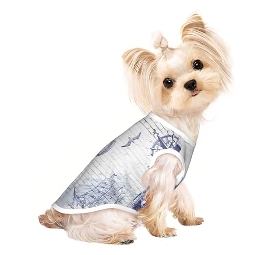 Hundebekleidung für kleine Hunde, Motiv: Segelboot, nautischer Kompass, atmungsaktiv, für Welpen, Kätzchen, Hunde und Katzen Hundebekleidung für kleine Hunde, Motiv: Segelboot, nautischer Kompass, atmungsaktiv, für Welpen, Kätzchen, Hunde und Katzen von JEJEA