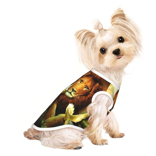 Hundebekleidung für kleine Hunde, Motiv: Sonnenuntergang, Löwe, Lamm und Vogel, atmungsaktiv, für Welpen, Kätzchen, Hunde und Katzen von JEJEA
