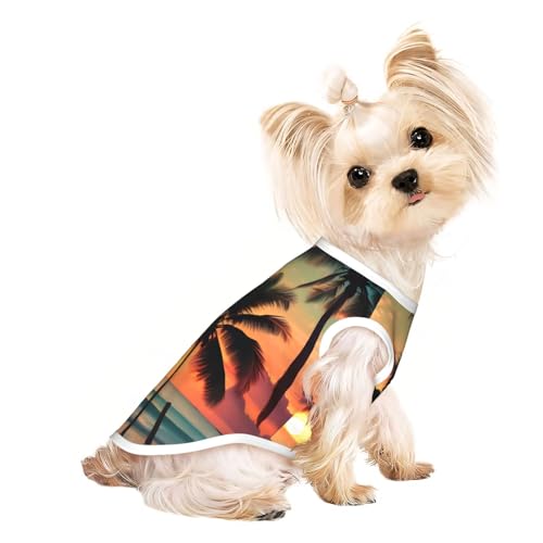 Hundebekleidung für kleine Hunde, Motiv: tropischer Strand, Palme, atmungsaktiv, für Welpen, Kätzchen, Hunde, Katzen Hundebekleidung für kleine Hunde, Motiv: tropischer Strand, Palme, atmungsaktiv, für Welpen, Kätzchen, Hunde, Katzen von JEJEA