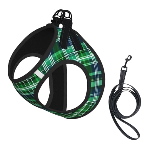 Hundegeschirr und Leine, Schottenkaro, reflektierend, verstellbar, für kleine, mittelgroße und große Hunde, Katzen, Blau und Grün Hundegeschirr und Leine, Schottenkaro, reflektierend, verstellbar, für kleine, mittelgroße und große Hunde, Katzen, Blau und Grün von JEJEA