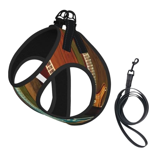 Hundegeschirr und Leine, Set mit Gitarren-Motiv, reflektierend, verstellbar, für kleine, mittelgroße und große Hunde, Katzen Hundegeschirr und Leine, Set mit Gitarren-Motiv, reflektierend, verstellbar, für kleine, mittelgroße und große Hunde, Katzen von JEJEA