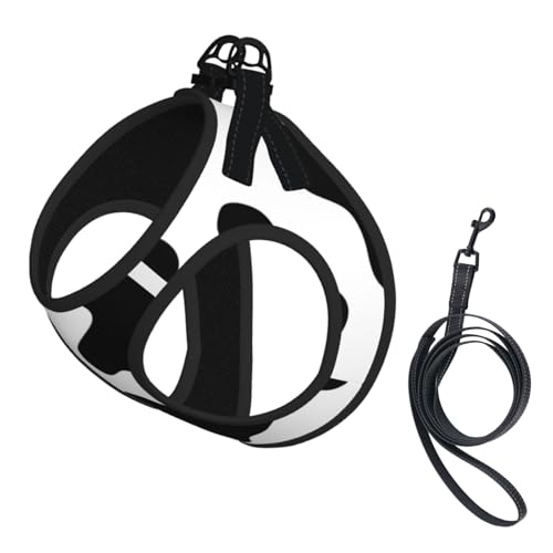 Hundegeschirr und Leine, Set mit Kuhdruck, reflektierend, verstellbar, für kleine, mittelgroße und große Hunde, Katzen, Schwarz und Weiß Hundegeschirr und Leine, Set mit Kuhdruck, reflektierend, verstellbar, für kleine, mittelgroße und große Hunde, Katzen, Schwarz und Weiß von JEJEA