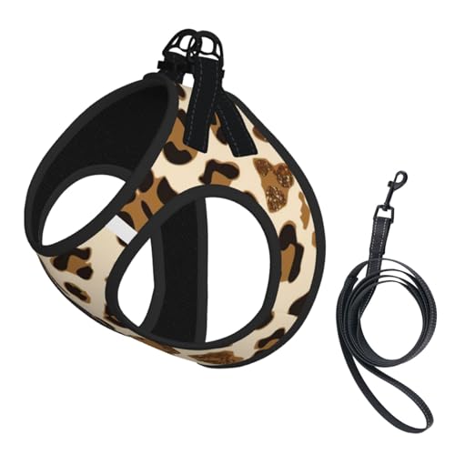 Hundegeschirr und Leine, Set mit Leopardenmuster, reflektierend, verstellbar, Welpenweste für kleine, mittelgroße und große Hunde, Katzen Hundegeschirr und Leine, Set mit Leopardenmuster, reflektierend, verstellbar, Welpenweste für kleine, mittelgroße und große Hunde, Katzen von JEJEA