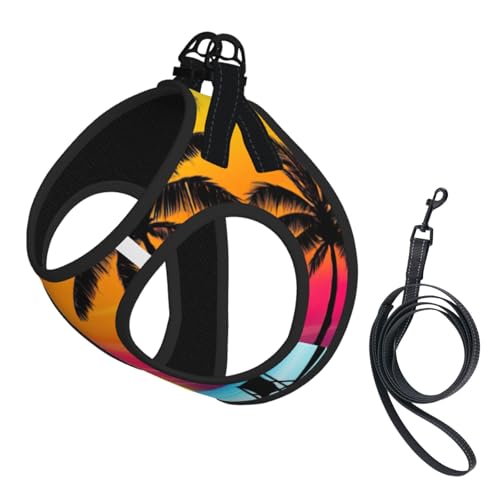 Hundegeschirr und Leine, Set mit Sonnenuntergang, Palmenaufdruck, reflektierend, verstellbar, Welpenweste für kleine, mittelgroße und große Hunde, Katzen Hundegeschirr und Leine, Set mit Sonnenuntergang, Palmenaufdruck, reflektierend, verstellbar, Welpenweste für kleine, mittelgroße und große Hunde, Katzen von JEJEA