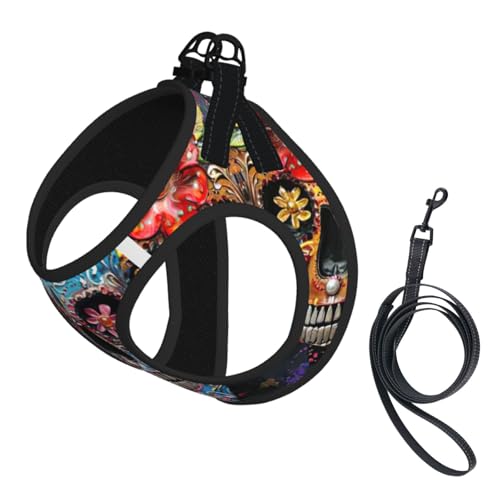 Hundegeschirr und Leine, Set mit Totenkopf-Aufdruck, reflektierend, verstellbar, Welpenweste für kleine, mittelgroße und große Hunde, Katzen Hundegeschirr und Leine, Set mit Totenkopf-Aufdruck, reflektierend, verstellbar, Welpenweste für kleine, mittelgroße und große Hunde, Katzen von JEJEA