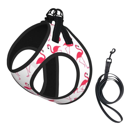 Hundegeschirr und Leine, Set mit rosa Flamingo-Muster, reflektierend, verstellbar, Welpenweste für kleine, mittelgroße und große Hunde, Katzen Hundegeschirr und Leine, Set mit rosa Flamingo-Muster, reflektierend, verstellbar, Welpenweste für kleine, mittelgroße und große Hunde, Katzen von JEJEA