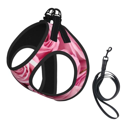 Hundegeschirr und Leine, Set mit rosa Rosen, reflektierend, verstellbar, Welpenweste für kleine, mittelgroße und große Hunde, Katzen Hundegeschirr und Leine, Set mit rosa Rosen, reflektierend, verstellbar, Welpenweste für kleine, mittelgroße und große Hunde, Katzen von JEJEA