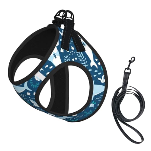 Hundegeschirr und Leine, Set mit süßem blauem Fischdruck, reflektierend, verstellbar, Welpenweste für kleine, mittelgroße und große Hunde, Katzen Hundegeschirr und Leine, Set mit süßem blauem Fischdruck, reflektierend, verstellbar, Welpenweste für kleine, mittelgroße und große Hunde, Katzen von JEJEA