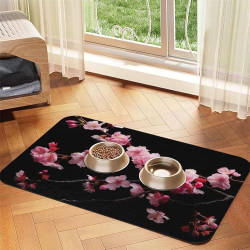 Japanische Kirschblumen-Aufdruck, PU-Leder-Futtermatte für Hunde, Katzen, Haustierfuttermatte, saugfähig, rutschfeste Gummiunterseite Japanische Kirschblumen-Aufdruck, PU-Leder-Futtermatte für Hunde, Katzen, Haustierfuttermatte, saugfähig, rutschfeste Gummiunterseite von JEJEA