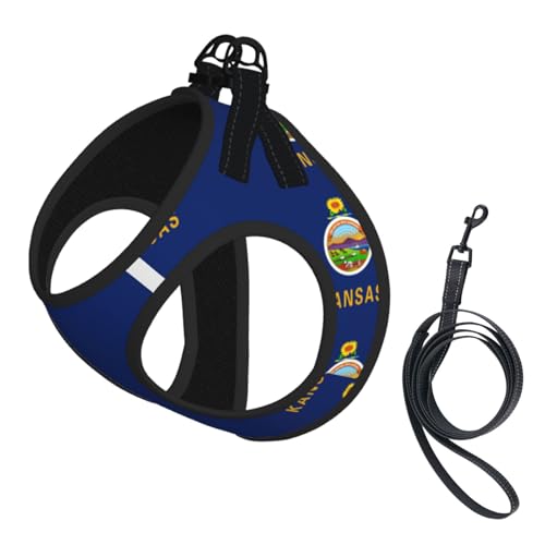 Kansas Hundegeschirr und Leine, Set mit Staatsflagge, reflektierend, verstellbar, Welpenweste für kleine, mittelgroße und große Hunde, Katzen Kansas Hundegeschirr und Leine, Set mit Staatsflagge, reflektierend, verstellbar, Welpenweste für kleine, mittelgroße und große Hunde, Katzen von JEJEA