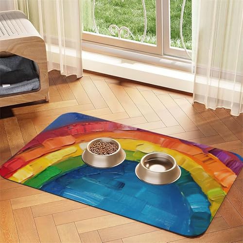Kleine Futtermatte aus PU-Leder mit Regenbogen-Aufdruck, für Hunde und Katzen, saugfähig, rutschfeste Gummiunterseite Kleine Futtermatte aus PU-Leder mit Regenbogen-Aufdruck, für Hunde und Katzen, saugfähig, rutschfeste Gummiunterseite von JEJEA