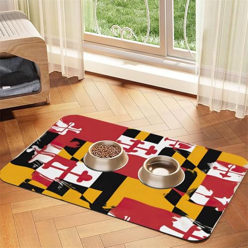 Maryland-Flaggen-Druck, PU-Leder-Futtermatte für Hunde, Katzen, Haustierfuttermatte, saugfähig, rutschfeste Gummiunterseite Maryland-Flaggen-Druck, PU-Leder-Futtermatte für Hunde, Katzen, Haustierfuttermatte, saugfähig, rutschfeste Gummiunterseite von JEJEA