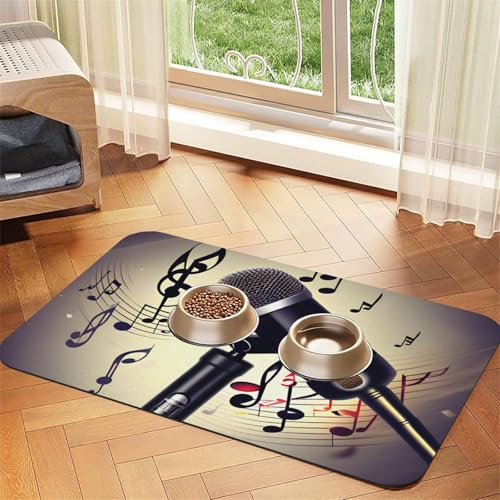 Mikrofon mit Musiknoten-Druck, PU-Leder-Futtermatte für Hunde, Katzen, Haustierfuttermatte, saugfähig, rutschfeste Gummiunterseite Mikrofon mit Musiknoten-Druck, PU-Leder-Futtermatte für Hunde, Katzen, Haustierfuttermatte, saugfähig, rutschfeste Gummiunterseite von JEJEA