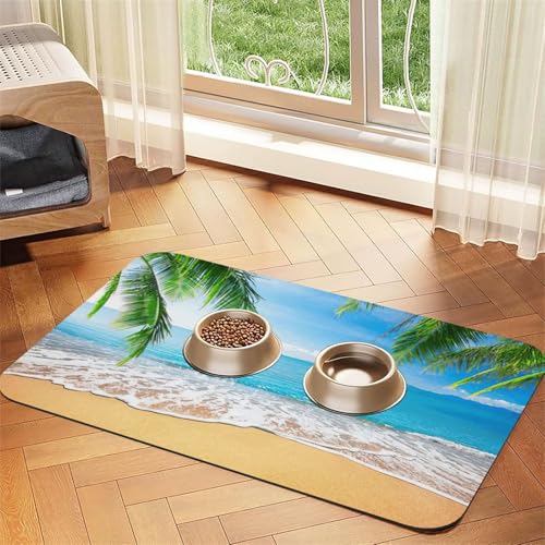 Ocean Sea Beach Palmenblätter Druck PU Leder Futtermatte für Hunde Katzen Haustierfuttermatte saugfähige rutschfeste Gummiunterseite Ocean Sea Beach Palmenblätter Druck PU Leder Futtermatte für Hunde Katzen Haustierfuttermatte saugfähige rutschfeste Gummiunterseite von JEJEA