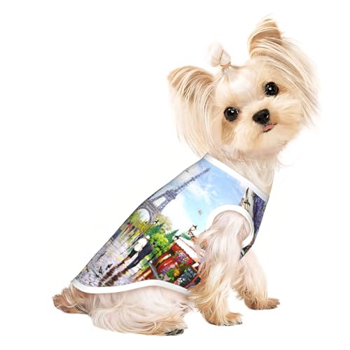 Paris Straßenszene, Eiffelturm-Druck, Hundebekleidung für kleine Hunde, atmungsaktiv, für Welpen, Kätzchen, Hunde, Katzen Paris Straßenszene, Eiffelturm-Druck, Hundebekleidung für kleine Hunde, atmungsaktiv, für Welpen, Kätzchen, Hunde, Katzen von JEJEA