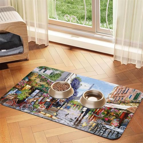 Paris Street Scene Eiffelturm Print PU Leder Futtermatte für Hunde Katzen Haustierfuttermatte saugfähige rutschfeste Gummiunterseite Paris Street Scene Eiffelturm Print PU Leder Futtermatte für Hunde Katzen Haustierfuttermatte saugfähige rutschfeste Gummiunterseite von JEJEA