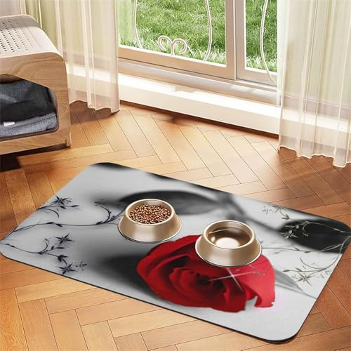 Red Rose2 Aufdruck, PU-Leder-Futtermatte für Hunde, Katzen, Haustierfuttermatte, saugfähig, rutschfeste Gummiunterseite Red Rose2 Aufdruck, PU-Leder-Futtermatte für Hunde, Katzen, Haustierfuttermatte, saugfähig, rutschfeste Gummiunterseite von JEJEA